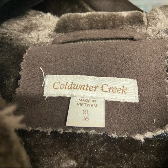 Coldwater Creek Coat Brown Faux Shearling Suede Fur Size XL (16) Winter Jacket - Picture 9 of 14
